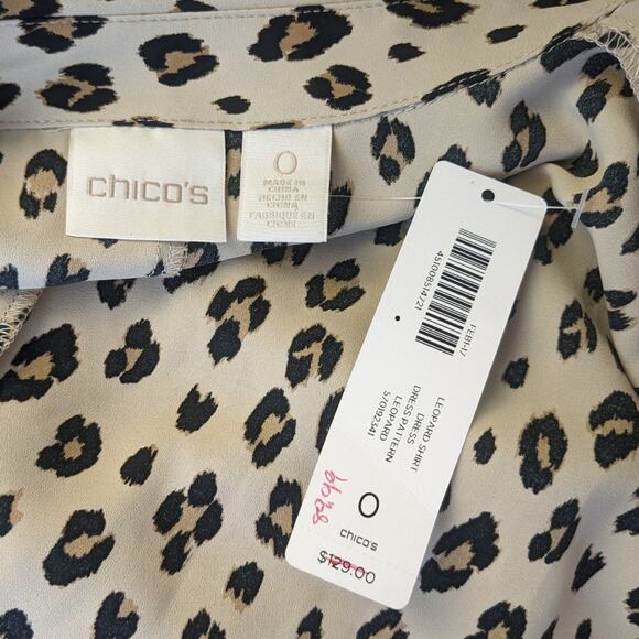 Chico's Shirtdress 4 Tan Black Leopard Print Knee Length V-Neck Mob Wife NEW - Picture 9 of 9